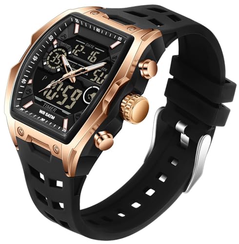 腕時計 メンズ デジタルウォッチ ミリタリーウォッチ アナデジ 多機能うで時計 3タイムゾーン表示 カウントダウン ストップウォッチ アラーム 目ざまし時計 時報 5ATM防水 パイロットスタイル スポーツウォッチ ランニング 夜光LED 曜日日付表示